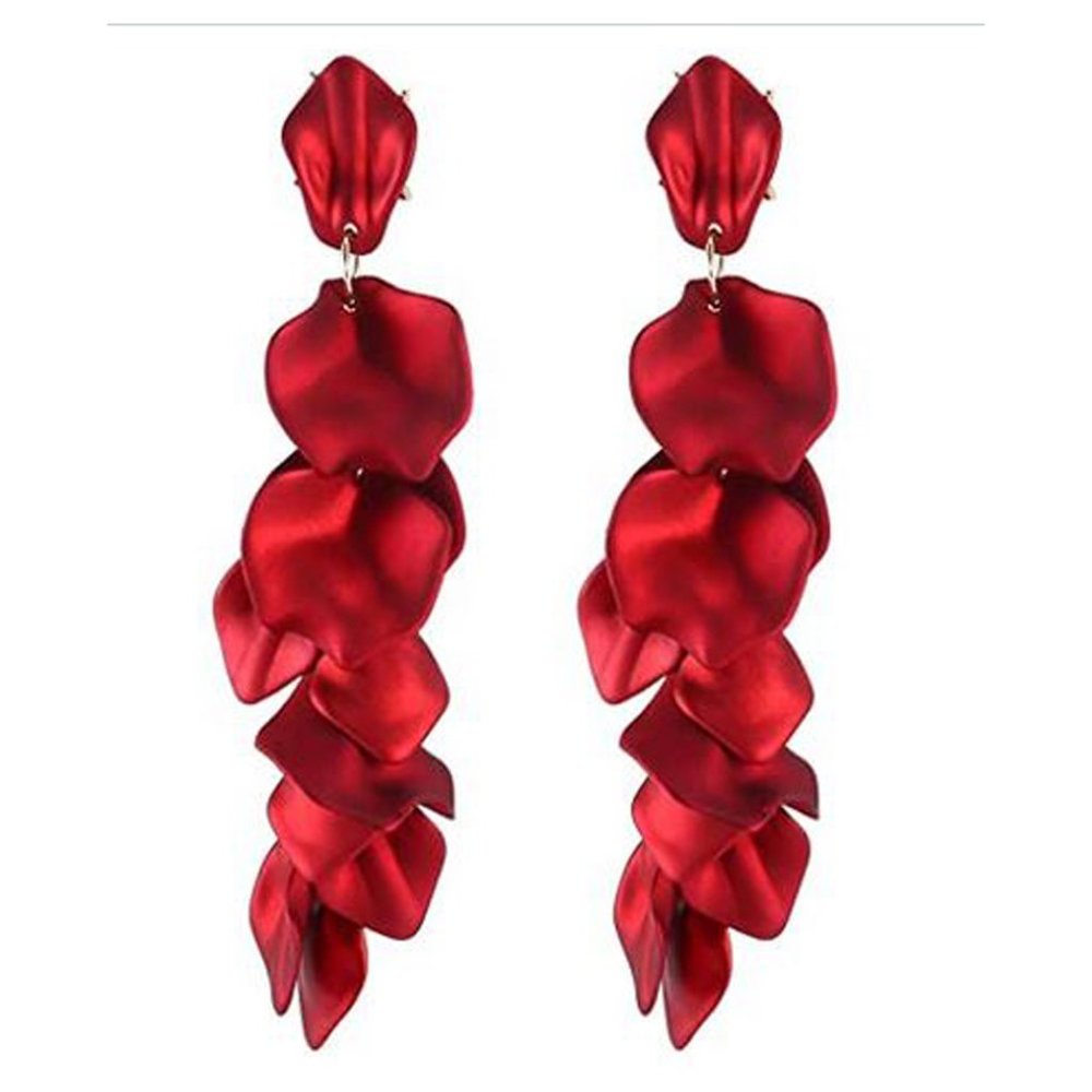 RED Rose Petal Flower Long 5" Acrylic EARRINGS